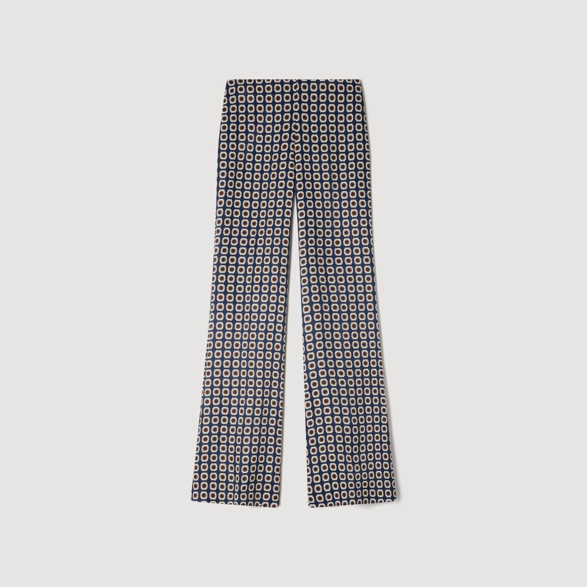 Floral-Print Floaty Trousers : Pants color Deep blue / Ocher