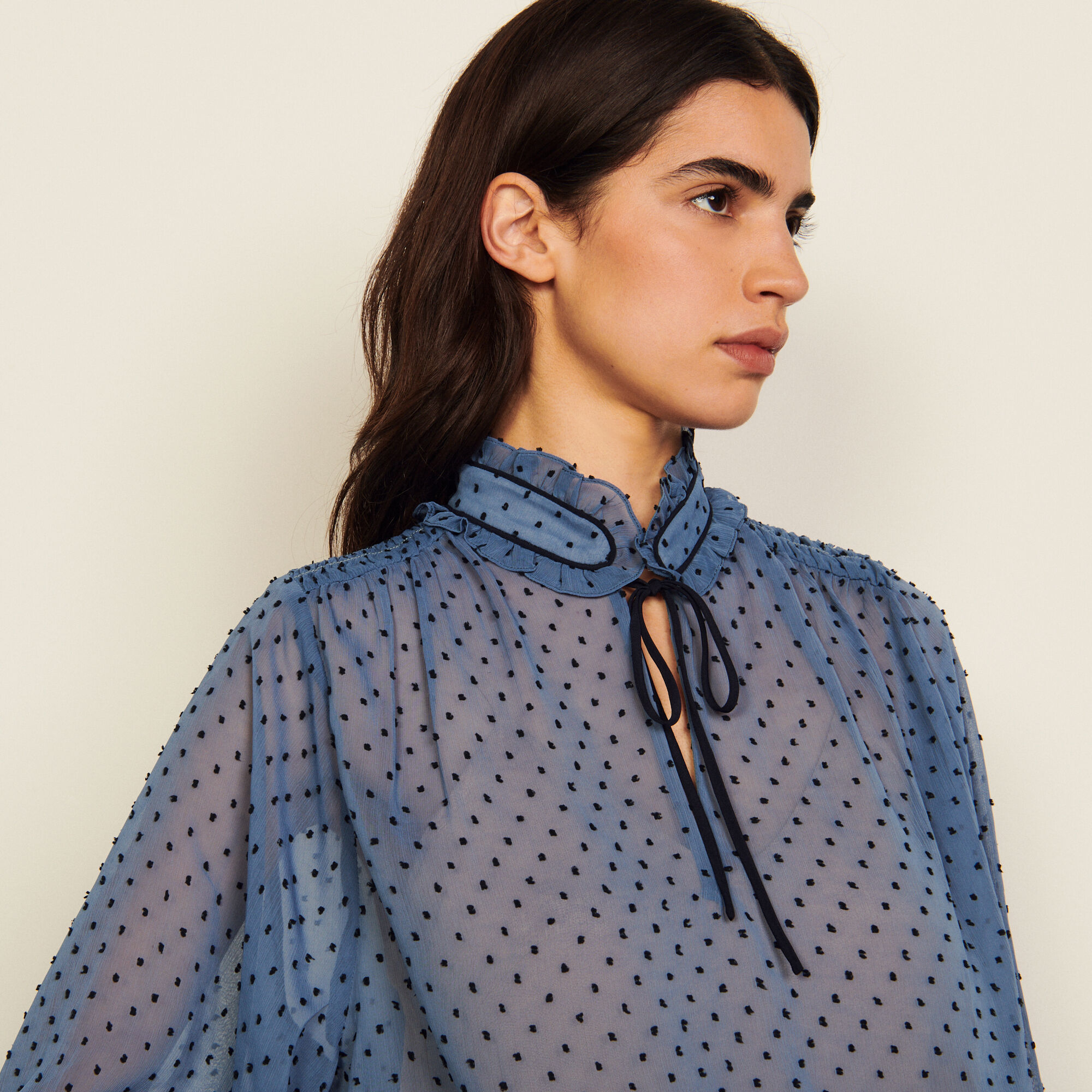 Dotted Swiss High-Neck Top : Tops color 