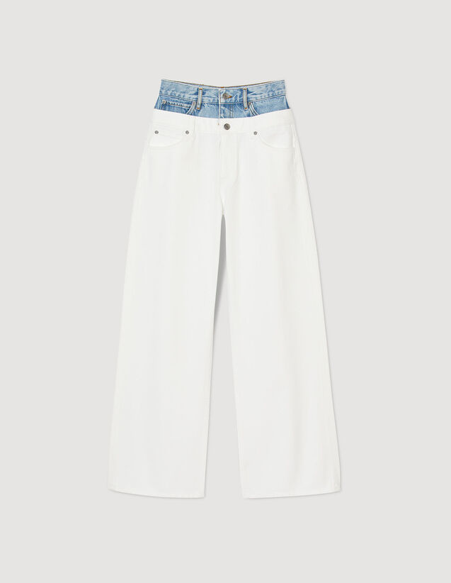 Two-Tone Double-Waistband Jeans : Jeans color white
