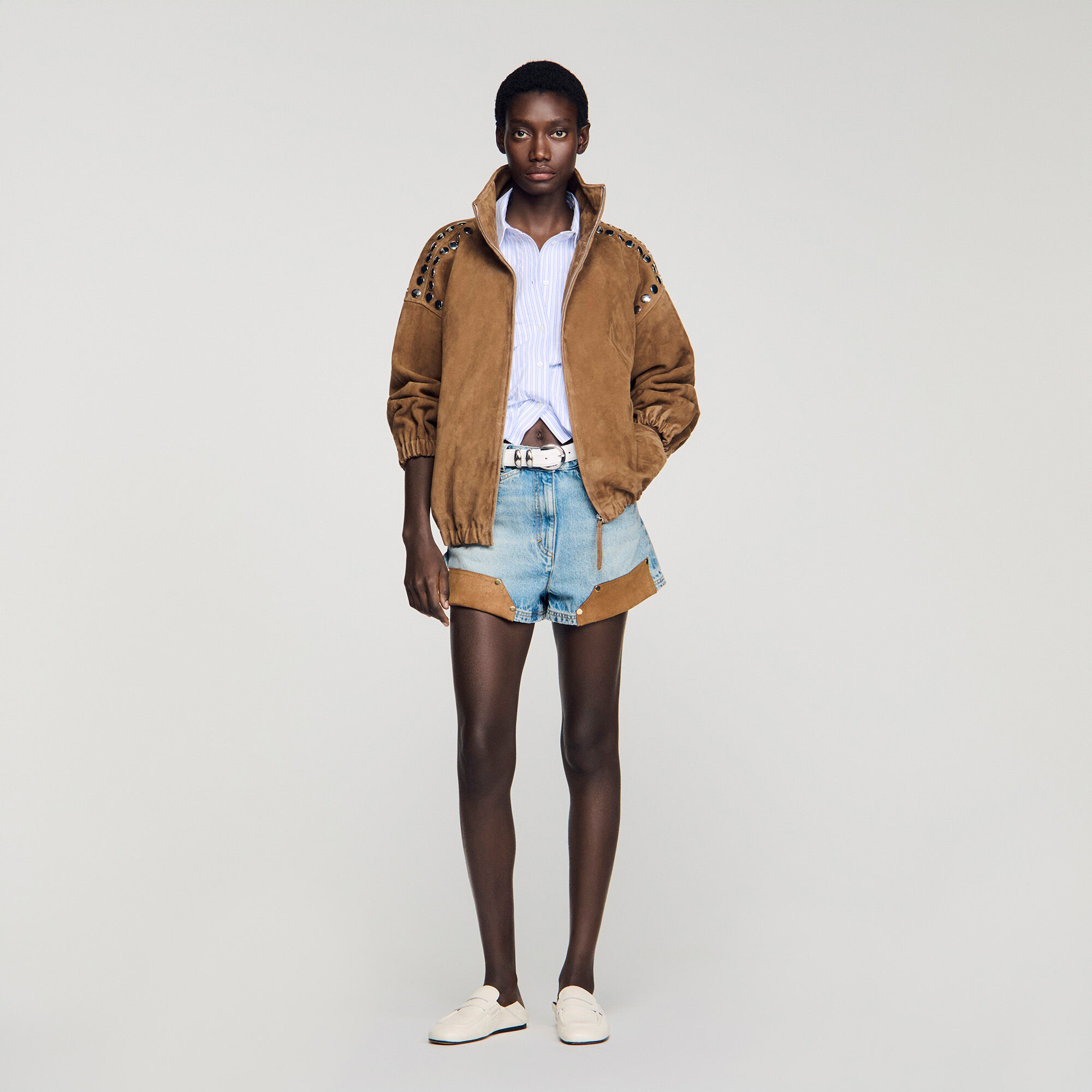 Studded Suede Jacket : Blazers & Jackets color Camel