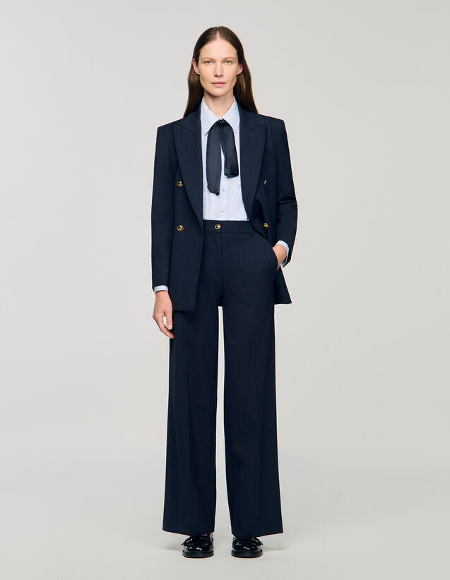 Chalk-Striped Trousers - SFPPA01775 | sandro-paris.com Chalk-Striped Trousers : Pants color Navy Blue