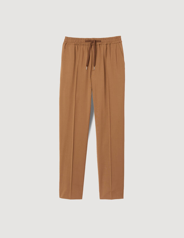 Elasticated Straight-Leg Trousers : Pants & Shorts color Brown