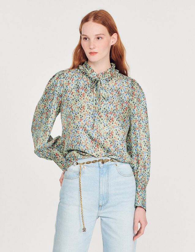 Flowing Blouse With Liberty Flower Print : Tops color Green / Red