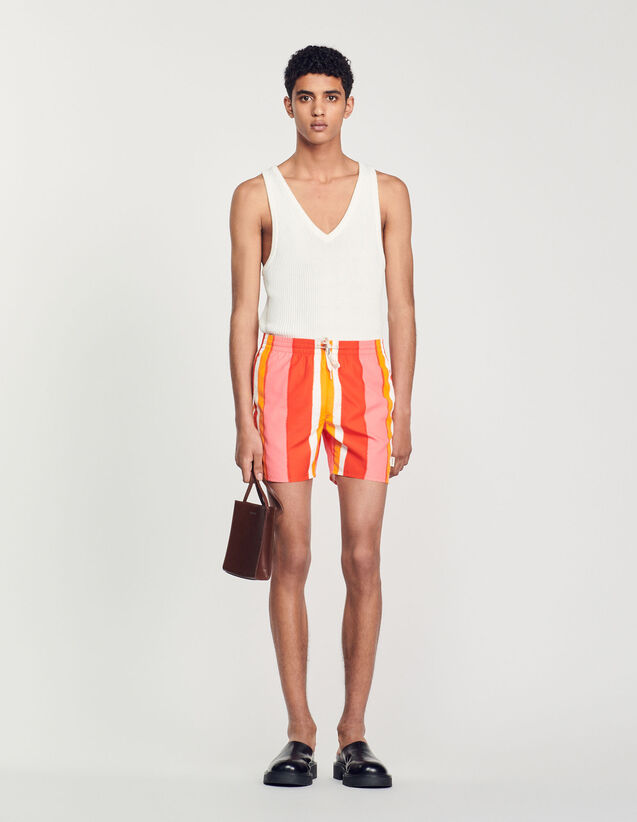 Printed Striped Swim Shorts : Pants & Shorts color Red