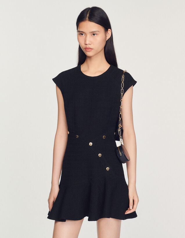 Asymmetric Tweed Dress : Dresses color Black