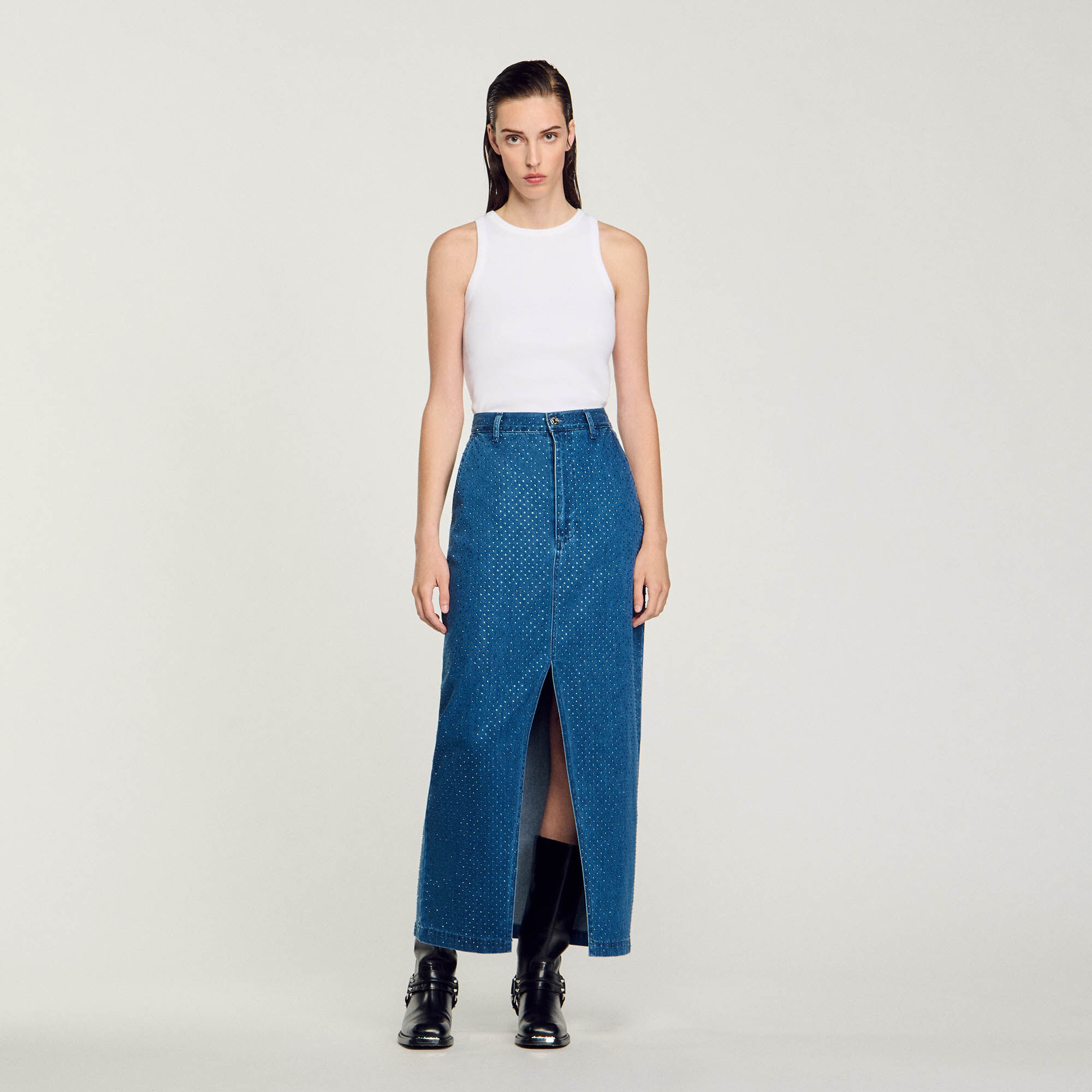 【海外限定】Sandroスカート☆Drawstring-Waist Side-Pocket Lin side drawstring pleated workwear skirt サイド絞り巾着立体