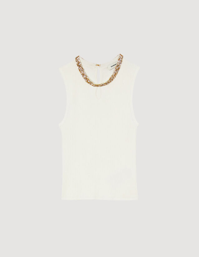 Vest Top With Jewellery Neck : Sweaters & Cardigans color white
