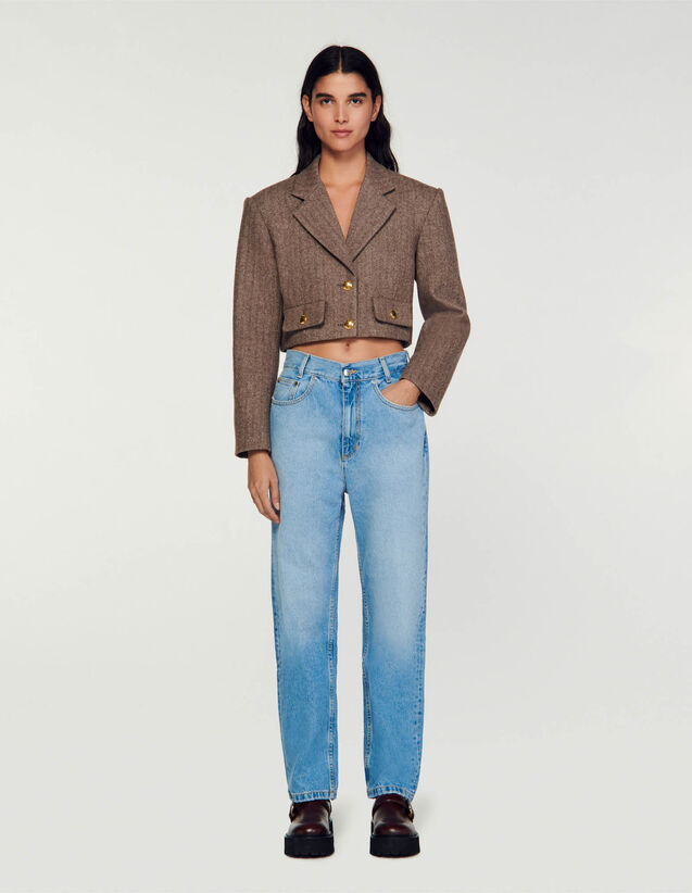 Structured Cropped Jacket : Blazers & Jackets color Light Brown