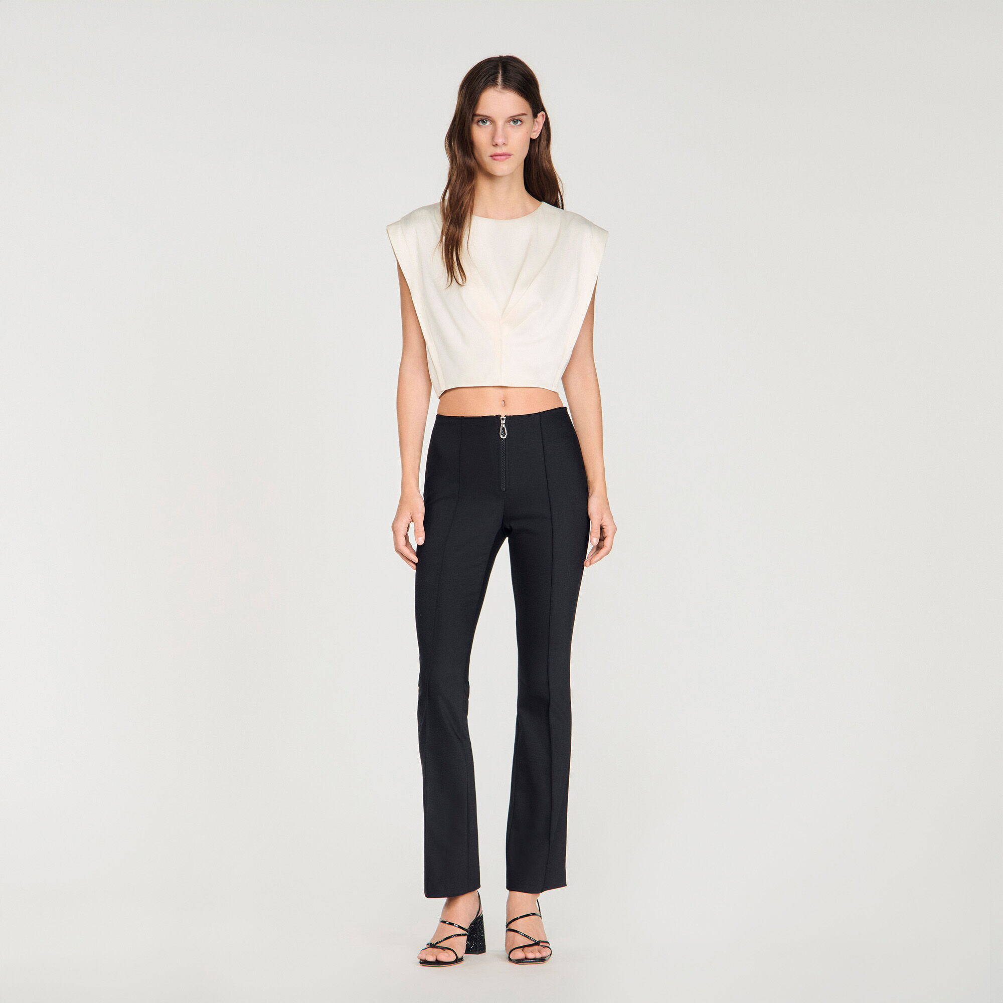 Pleat And Zip Trousers : Pants color Black