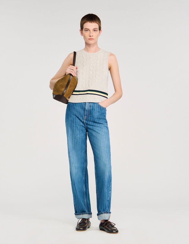Wide-Leg Striped Jeans - SFPJE00754 | sandro-paris.com Wide-Leg Striped Jeans : Jeans color Blue Jean