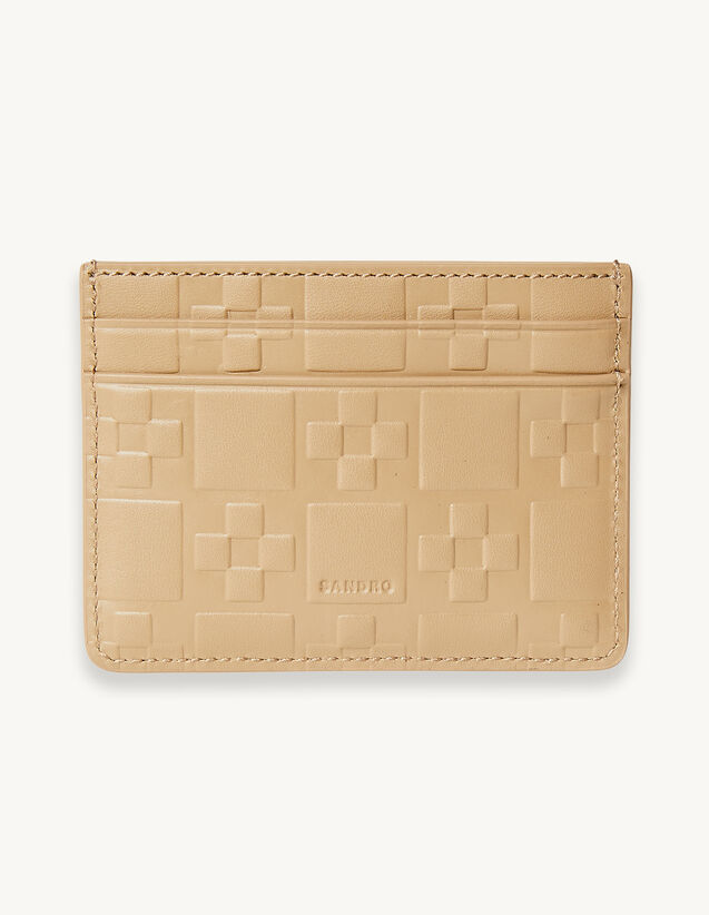 Embossed Leather Card Holder : Other Accessories color Beige