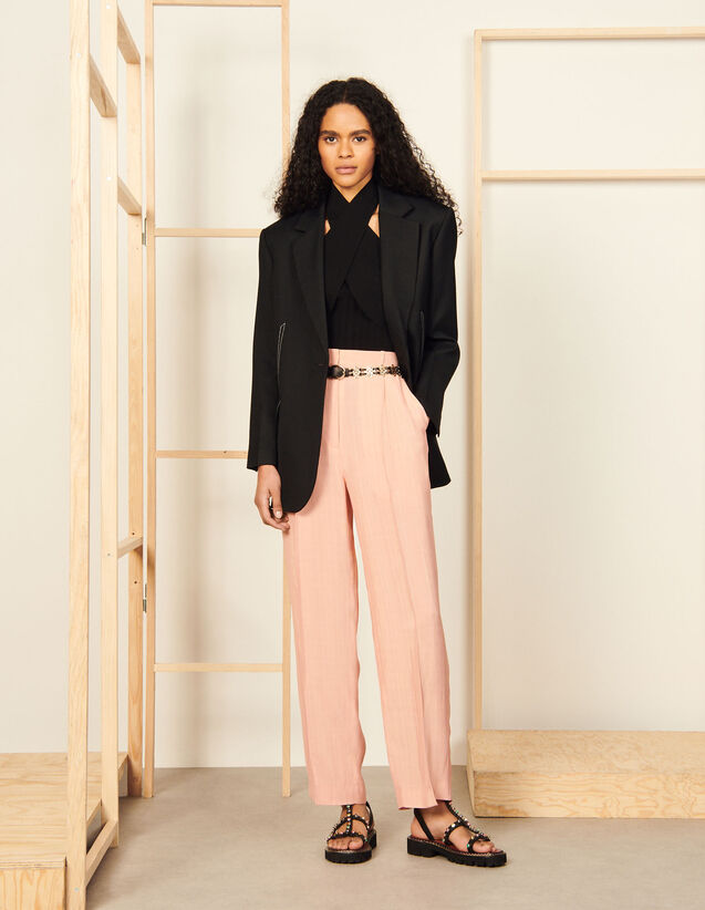 Straight Trousers With Pleats : Pants color Poudre Pink