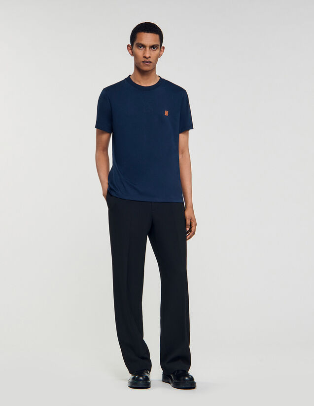 Leather Logo T-Shirt - SHPTS01670 | sandro-paris.com Leather Logo T-Shirt : T-shirts & Polo shirts color Navy Blue