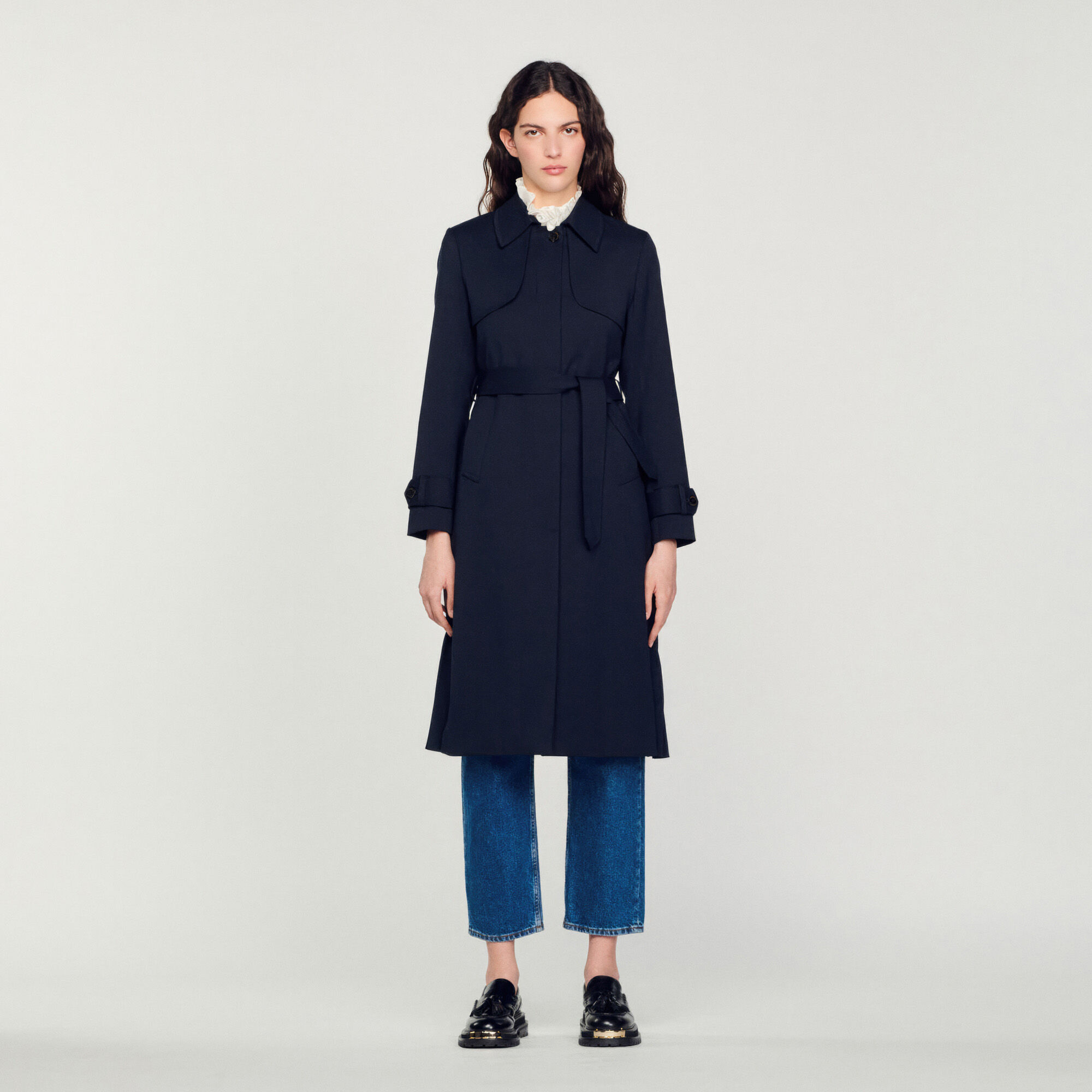 OHOTORO Firenze Trench Coat（ネイビー） Trench Coat With Pleated Inset - Coats - Sandro-paris.com