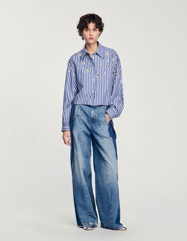 Beaded Striped Shirt - SFPCM01330 | sandro-paris.com Beaded Striped Shirt : Shirts color Blue