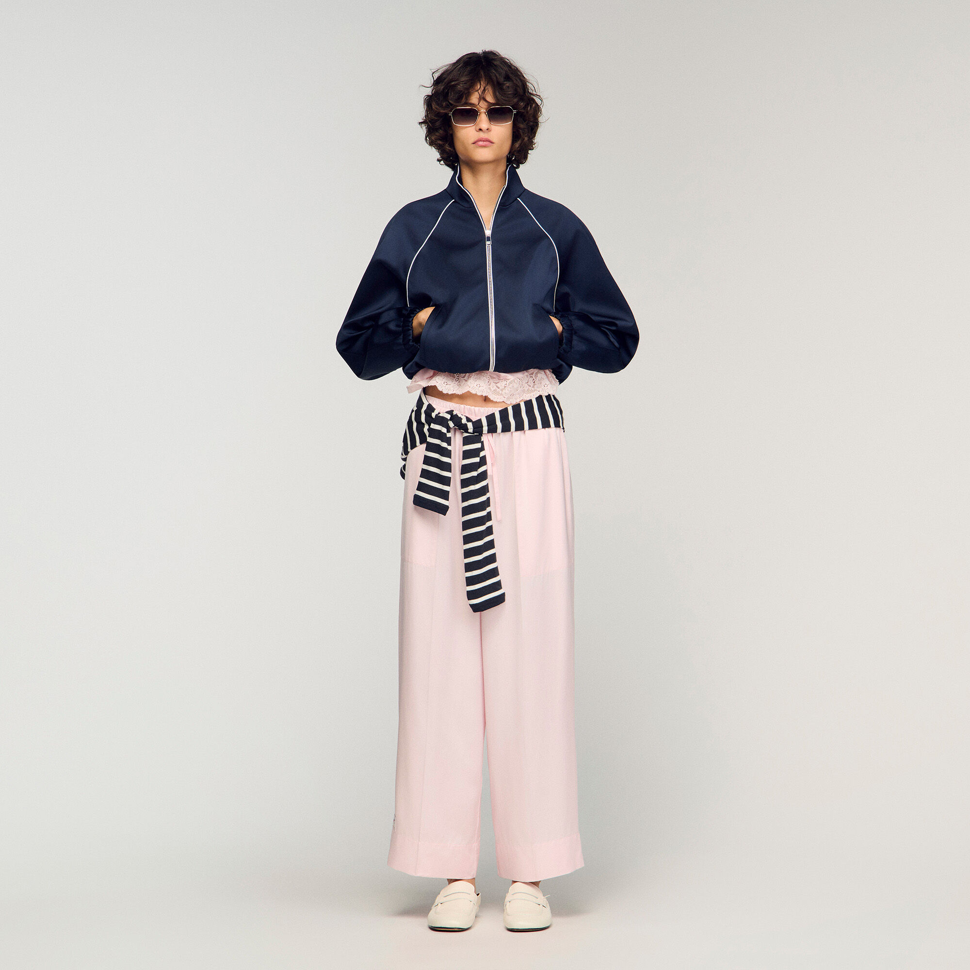 Satin Wide-Leg Trousers : Pants color Light Pink