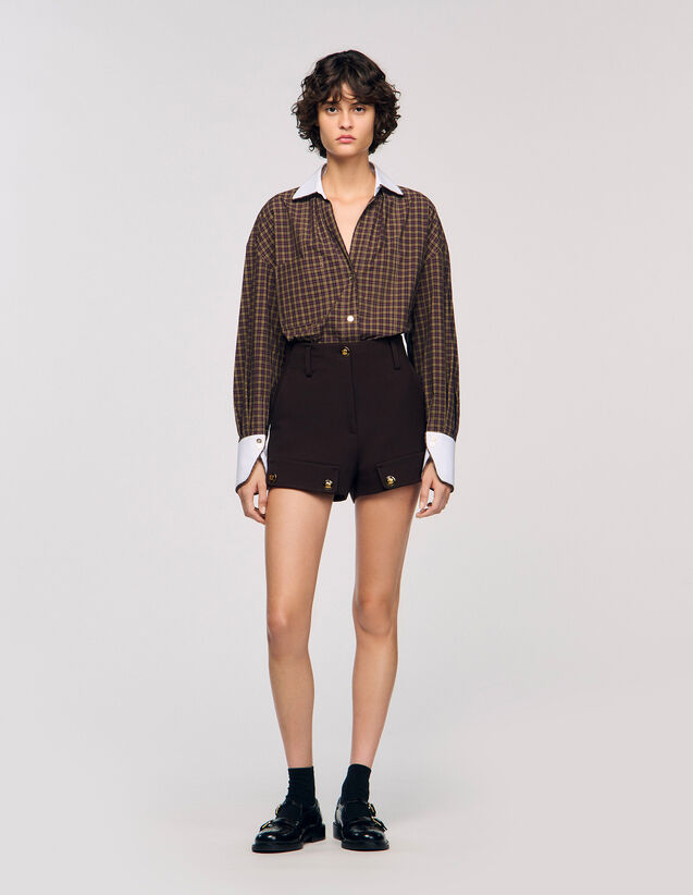 Two-Tone Check Shirt - SFPCM01469 | sandro-paris.com Two-Tone Check Shirt : Shirts color Burgundy / Brown