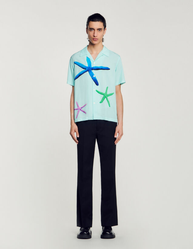 Starfish Printed Shirt : null color Mint blue