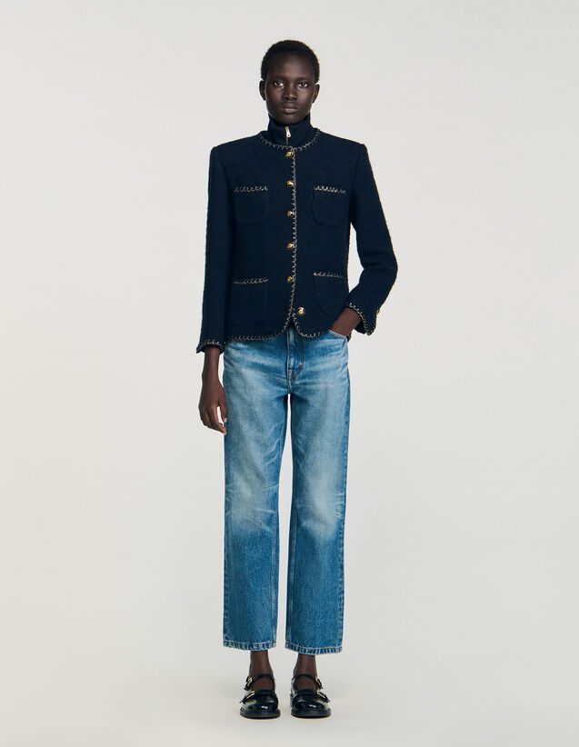Tweed Jacket With Decorative Trim - SFPVE01268 | sandro-paris.com Tweed Jacket With Decorative Trim : Blazers & Jackets color Navy Blue