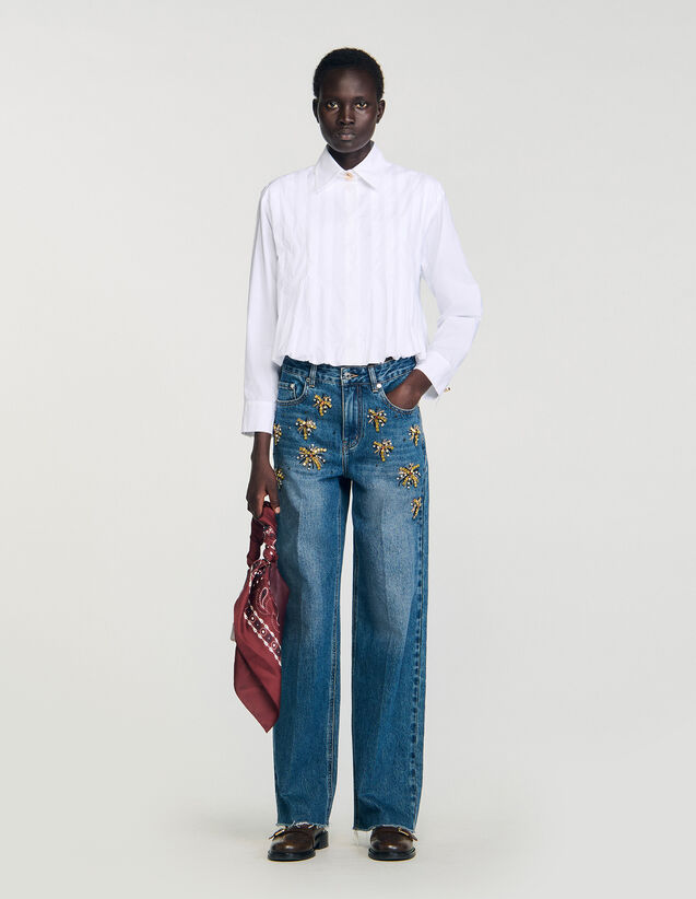 Pleated Cropped Shirt - SFPCM01542 | sandro-paris.com Pleated Cropped Shirt : Shirts color white