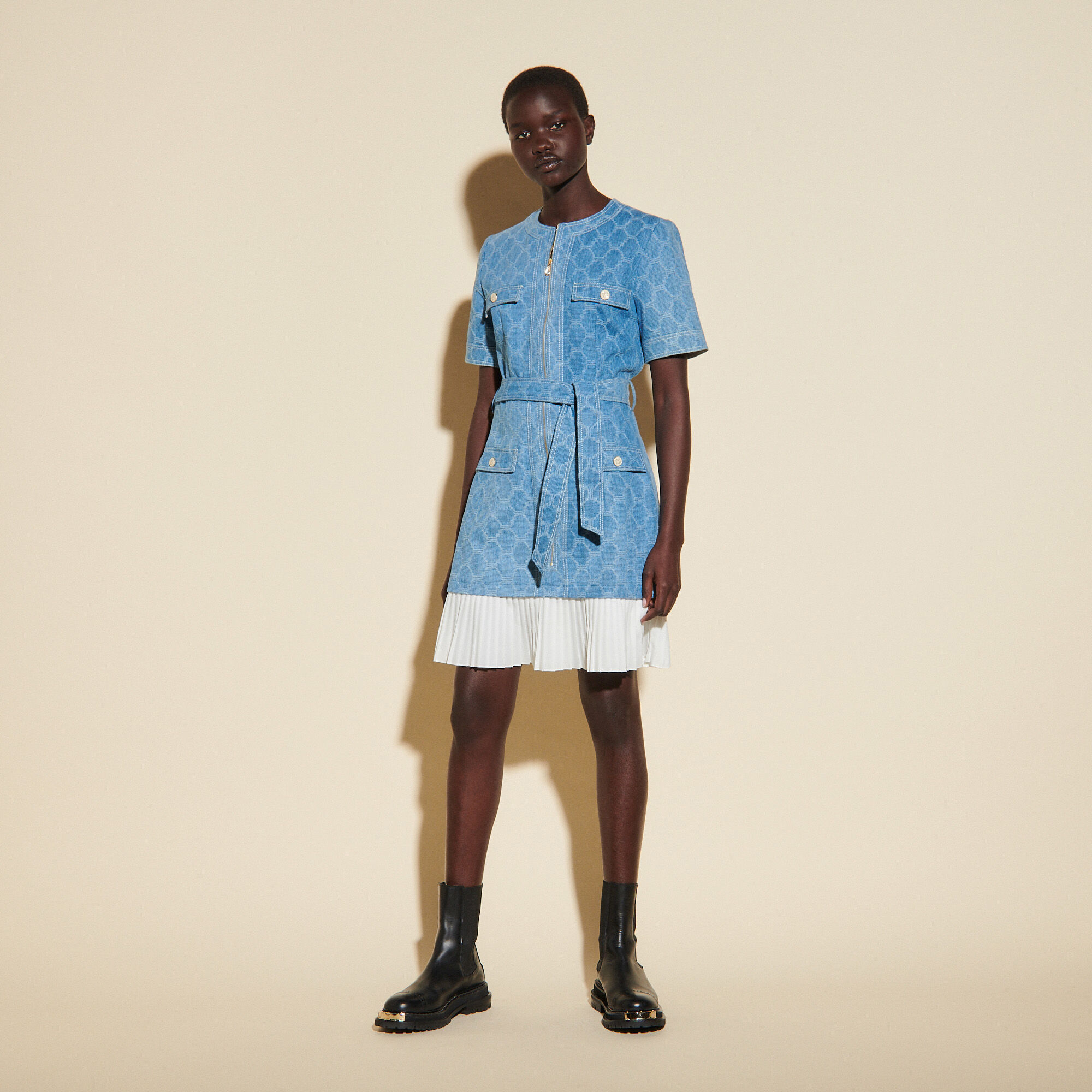 Jacquard Denim Coat Dress - Dresses - Sandro-paris.com