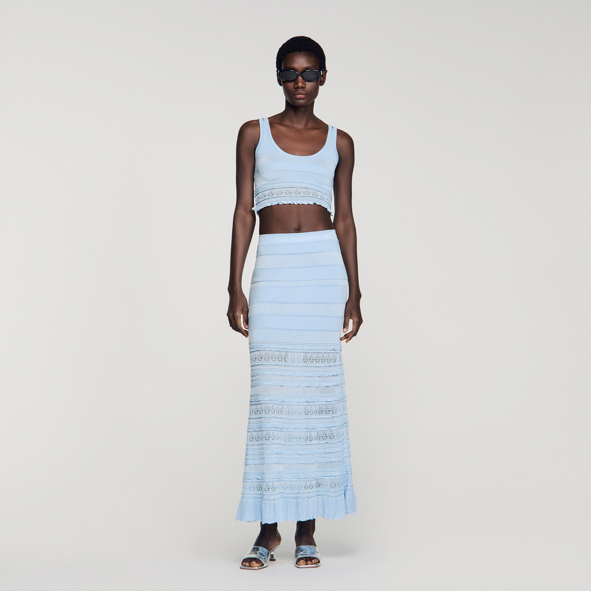 Pointelle Knit Crop Top : Sweaters & Cardigans color Sky Blue