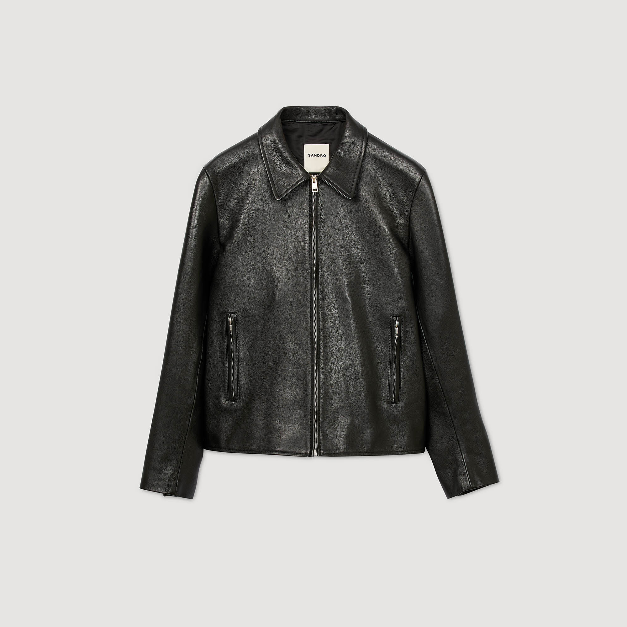 Zip-Up Leather Jacket : Jackets & Coats color Black