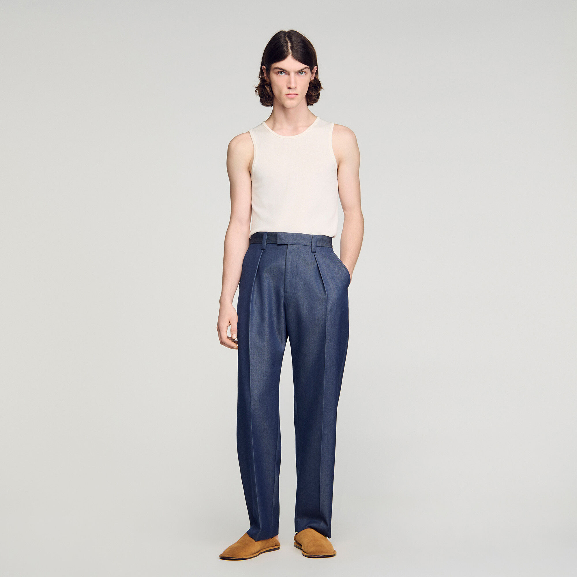 Pleated Denim-Effect Trousers : Pants & Shorts color Denim 