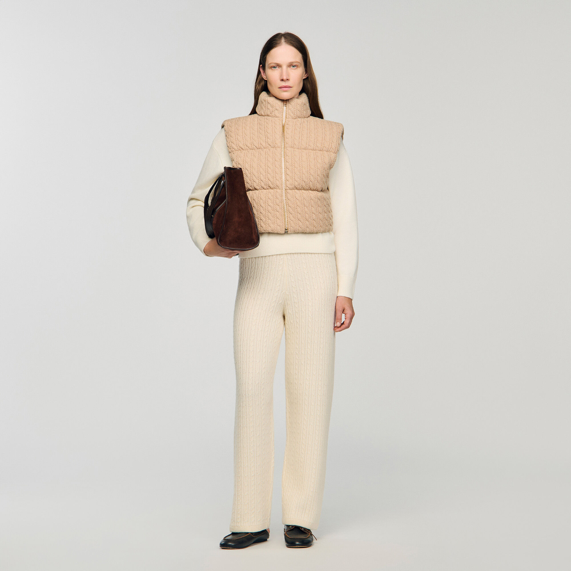 Short Sleeveless Wool Puffer Jacket : Coats color Beige