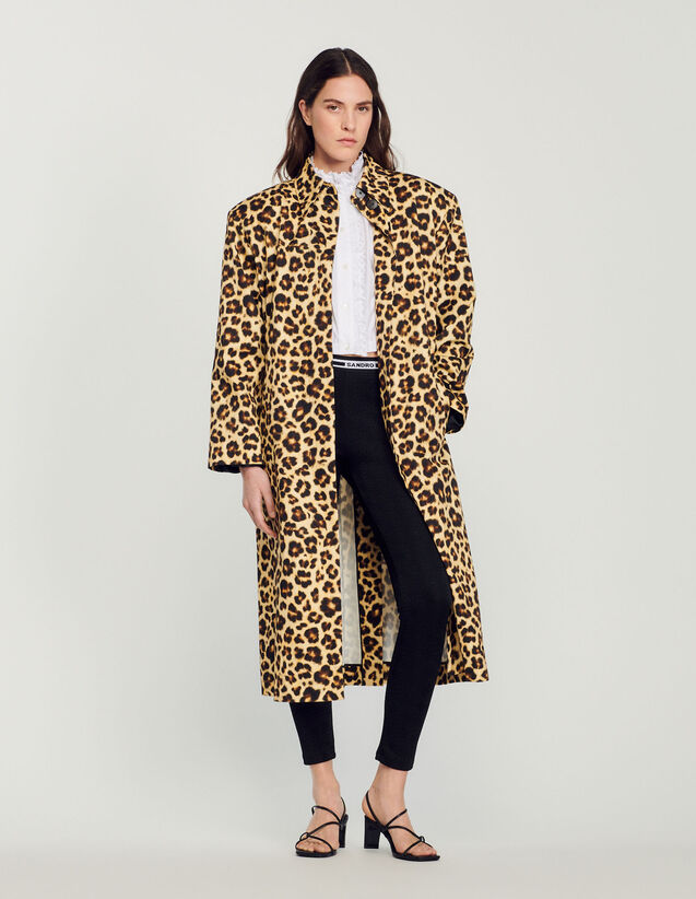 Oversized Leopard-Print Trench Coat : Coats color Beige / Black