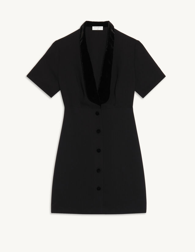 Short Dress With Shawl Neck : Dresses color Black