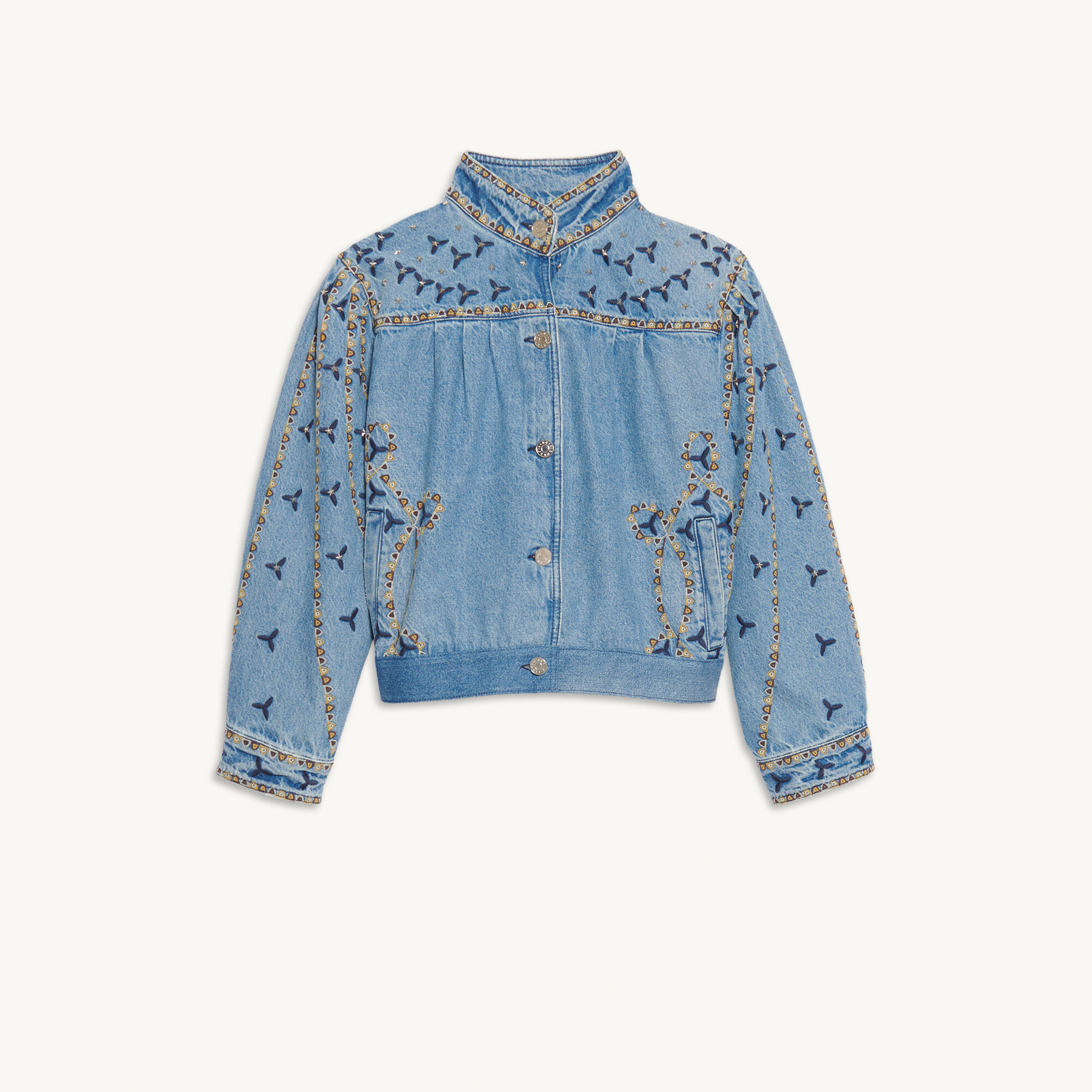 Denim Jacket With Embroidery And Studs Coats Jackets Sandro