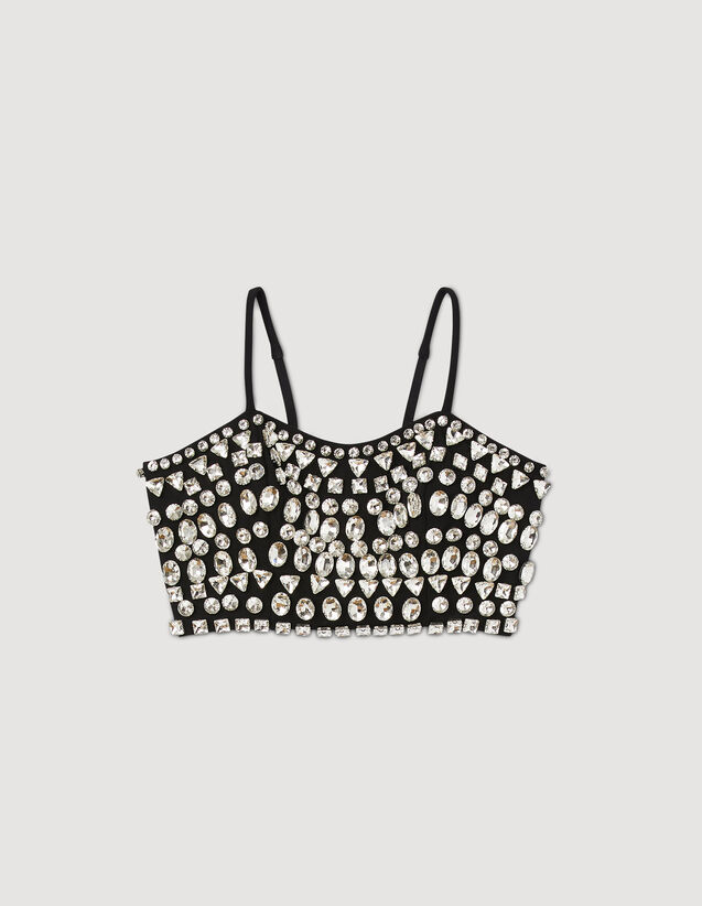 Top Embellished With Rhinestone Gems : Tops color Black