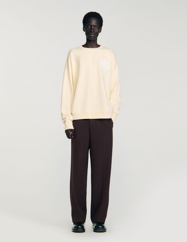Sweatshirt With Flower Patch - SHPSW00783 | sandro-paris.com Sweatshirt With Flower Patch : Sweatshirts color Butter cream