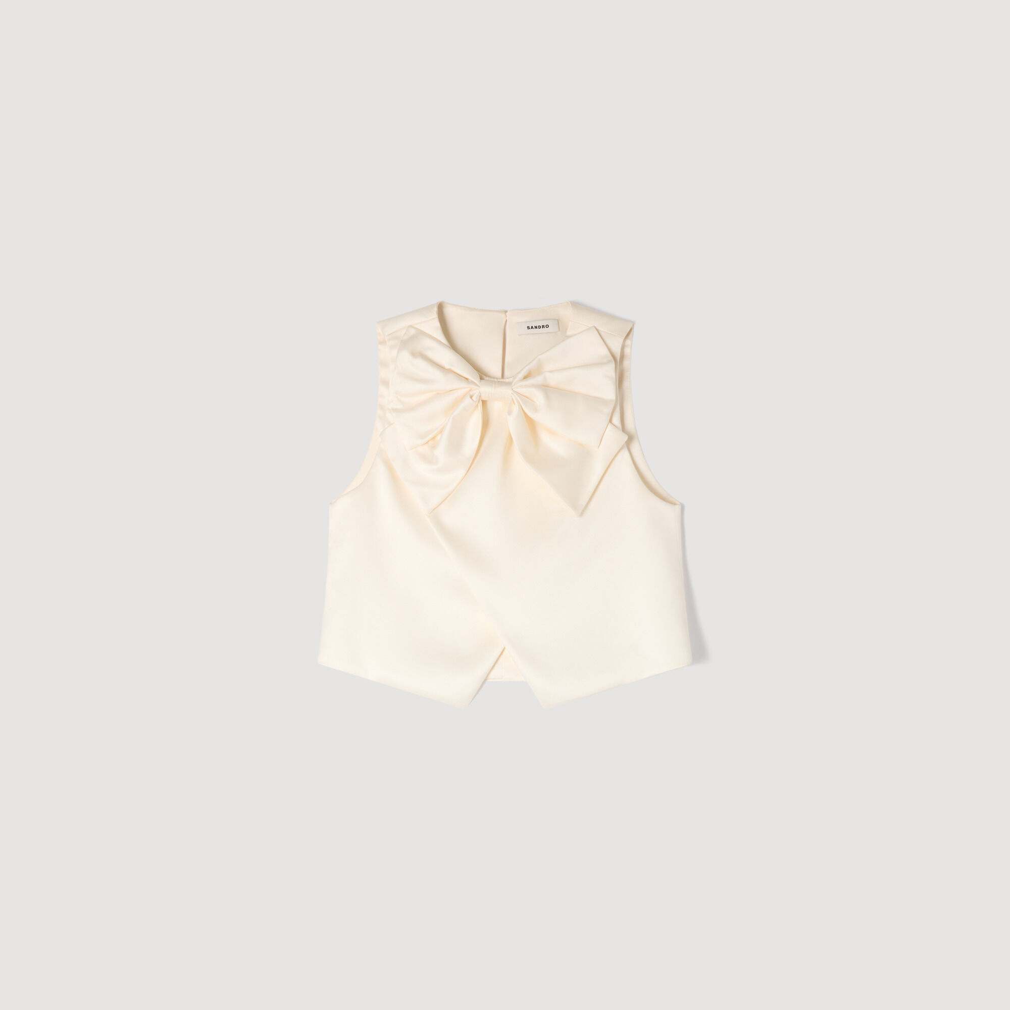 Satin Bow Crop Top : Tops color Ecru