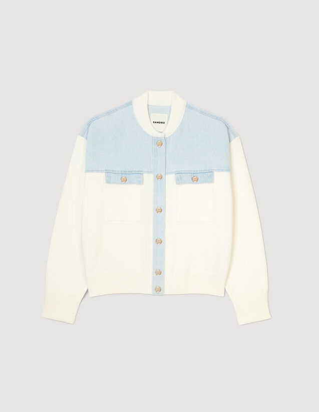 Dual-Material Coatigan : Sweaters & Cardigans color white