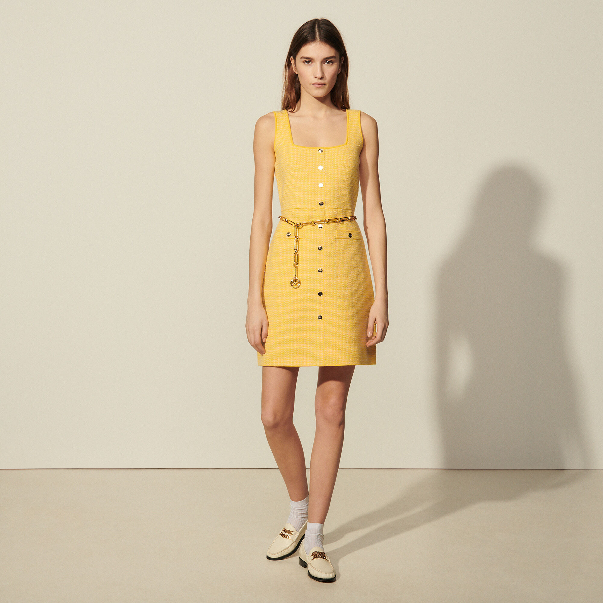 新品✨sandro ツイード ワンピース ショート イエロー ノースリーブ
