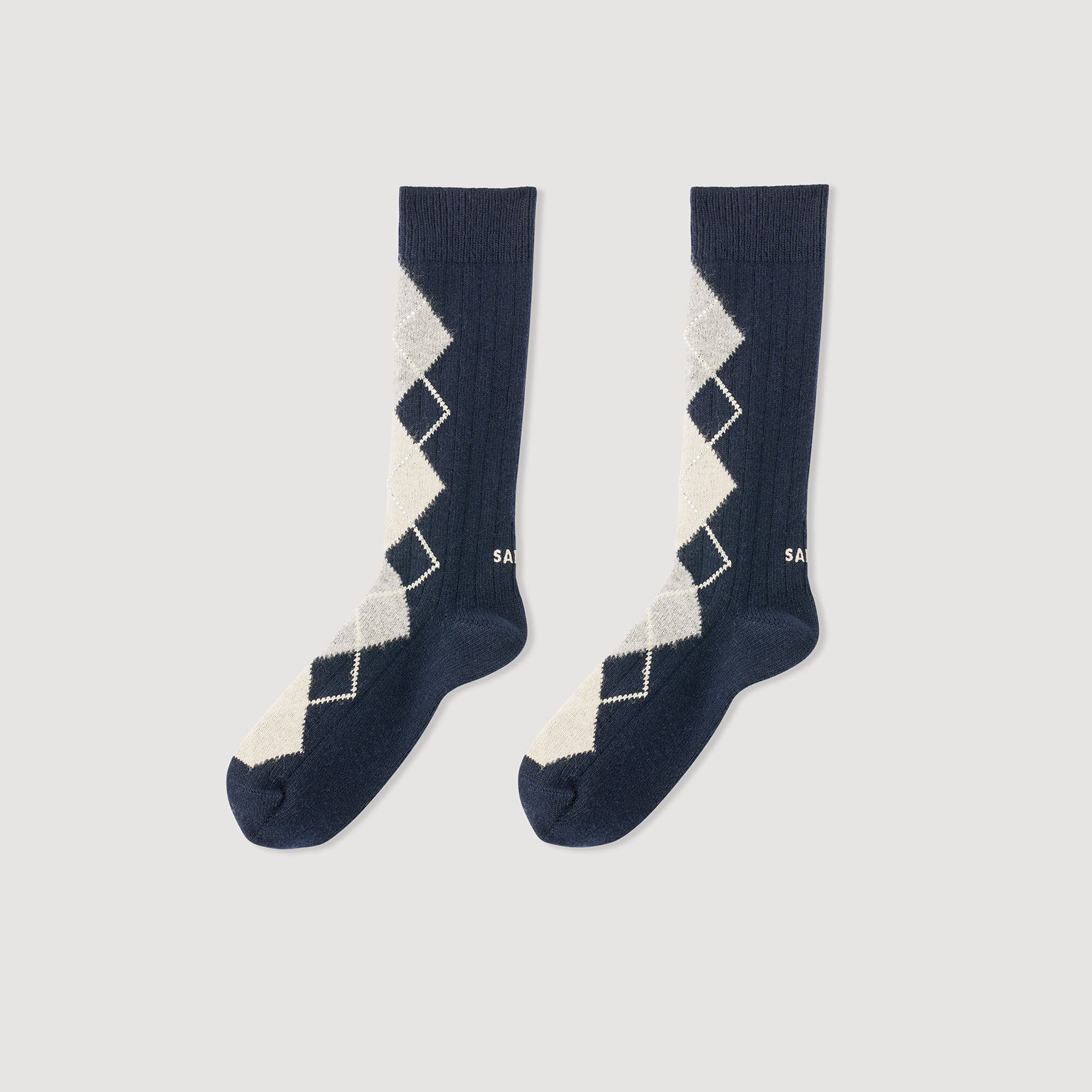 Rhinestoned Argyle Socks : Socks color Grey