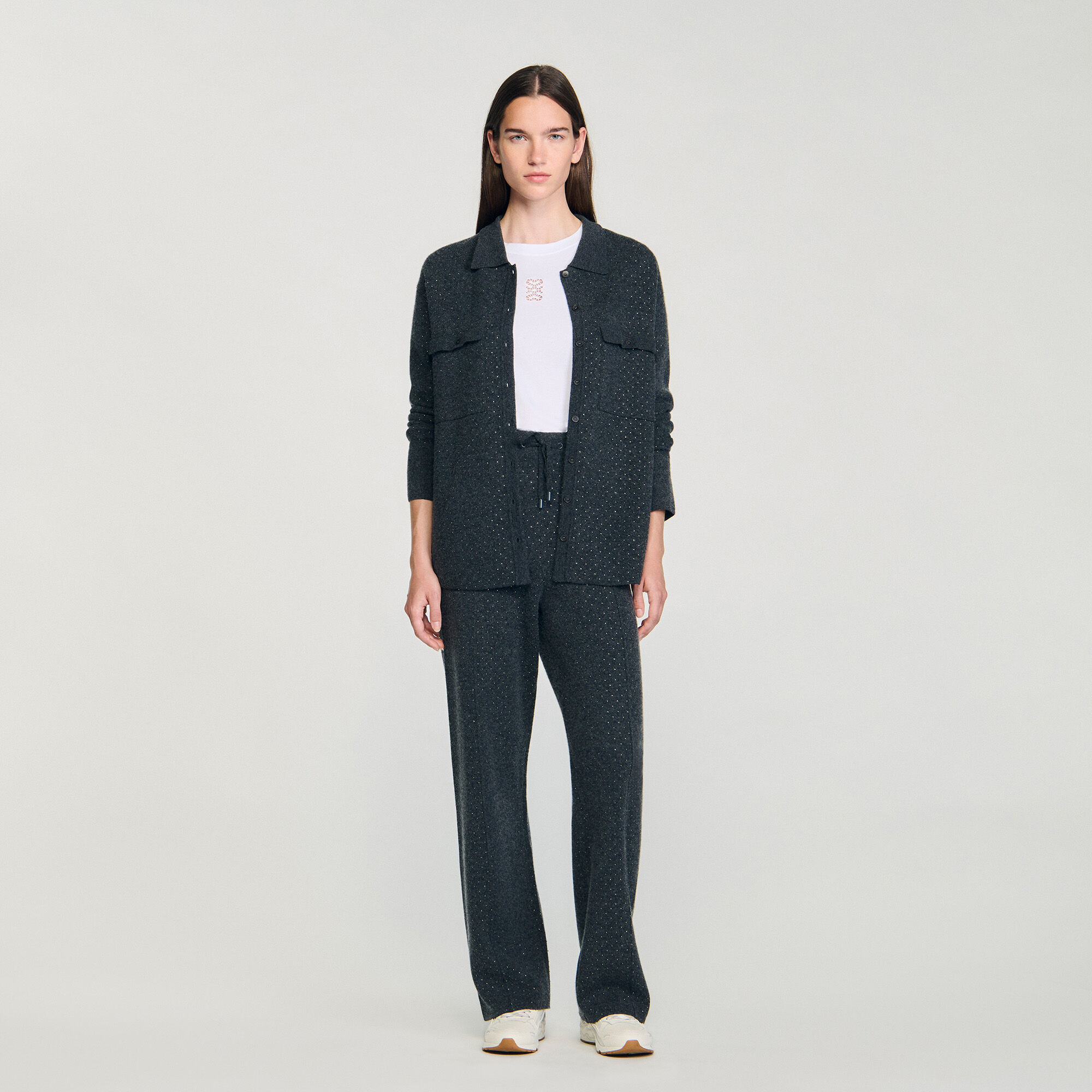 Long Rhinestone Cardigan : Sweaters & Cardigans color Charcoal Grey