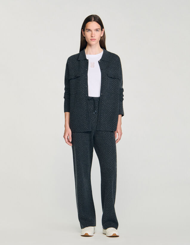 Long Rhinestone Cardigan - SFPCA01329 | sandro-paris.com Long Rhinestone Cardigan : Sweaters & Cardigans color Charcoal Grey