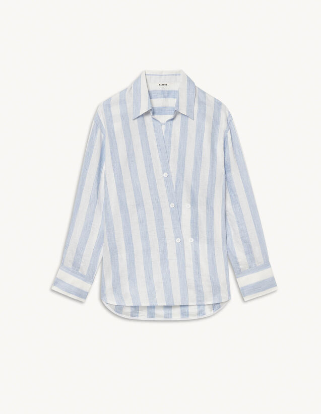 Striped Linen Shirt : Shirts color Ciel / Blanc