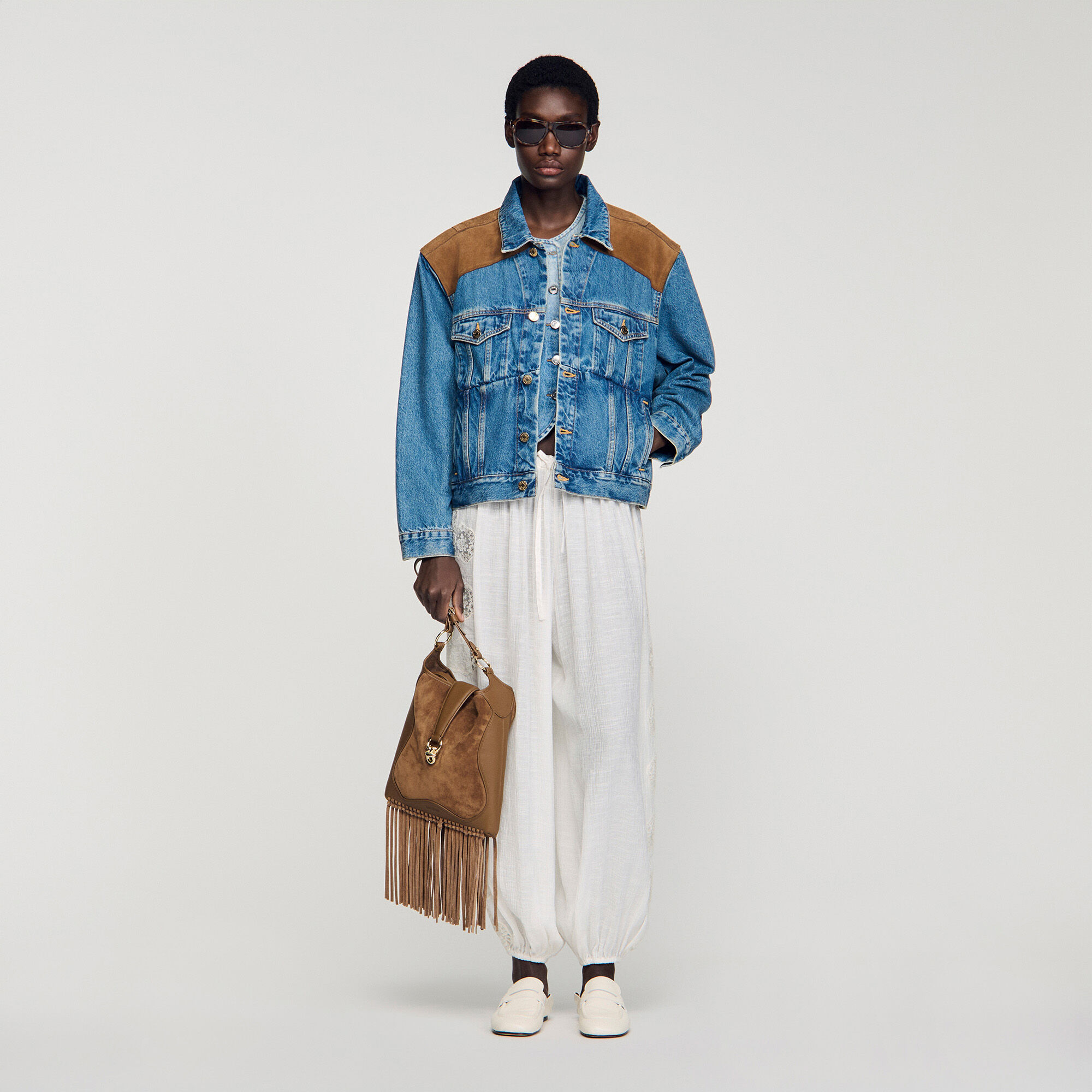 Denim And Suede Jacket : Blazers & Jackets color Light bu jean