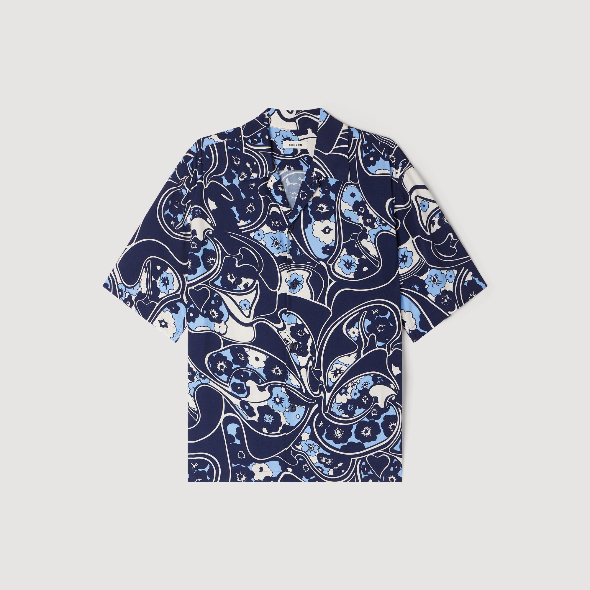 Loose-Fit Print Shark Collar Shirt : Shirts color Navy Blue