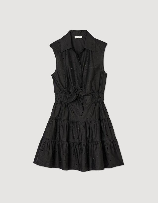Short Draped Dress With Rhinestones : Dresses color Black