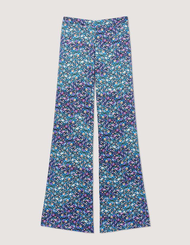 Floral Satin Trousers : Pants color Blue / Purple