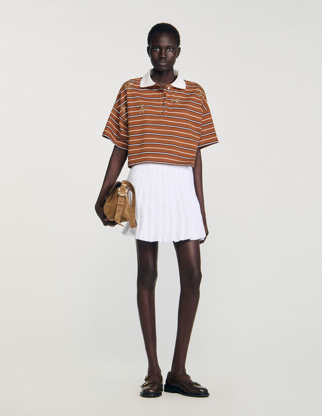 Striped Rhinestone T-Shirt - SFPTS01701 | sandro-paris.com Striped Rhinestone T-Shirt : T-shirts color Brown