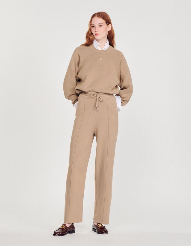 Knitted Straight-Leg Trousers : Pants color Black