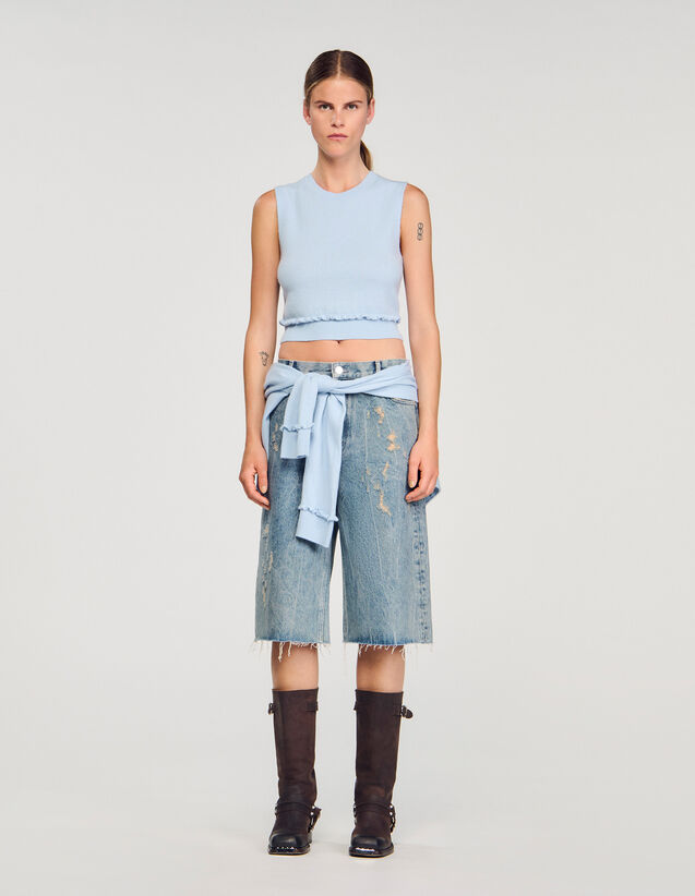 Ruffled Cropped Jumper - SFPPU02313 | sandro-paris.com Ruffled Cropped Jumper : Sweaters & Cardigans color Black