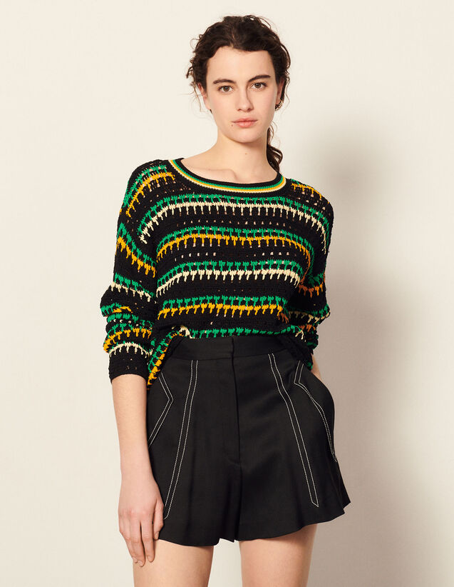 Knitted Sweater : Sweaters & Cardigans color Black/Yellow/Green