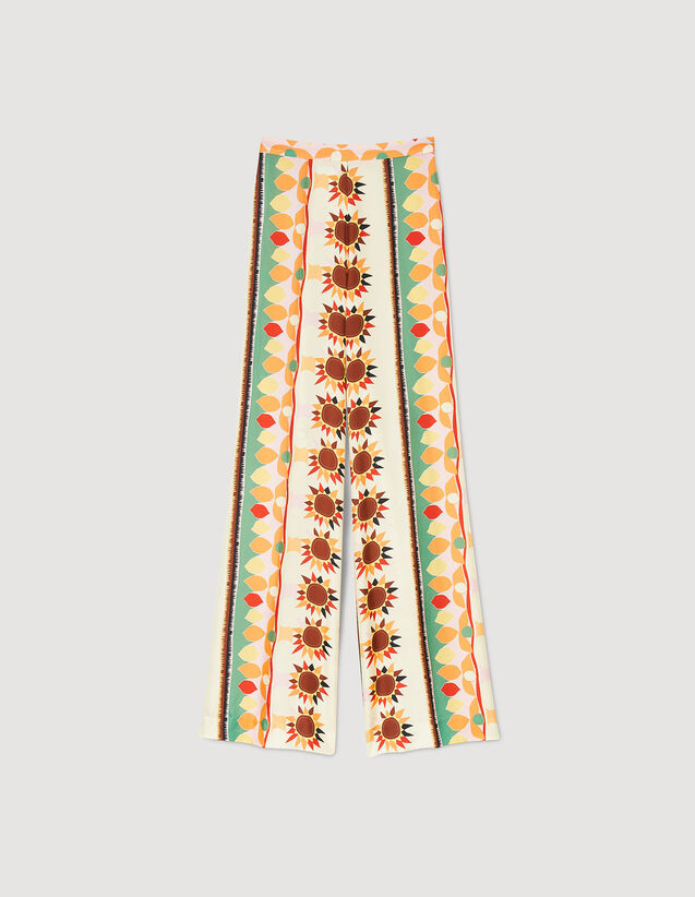 Printed Flared Trousers : Pants color Beige / Multicolor